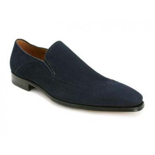 Mezlan "Amarone II" Blue Genuine English Suede with Perforated Design Trim Shoes